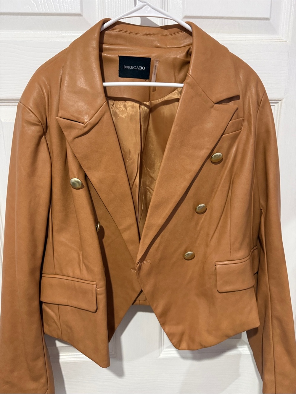 Dolce Cabo Tan Leather Double-Breasted Blazer